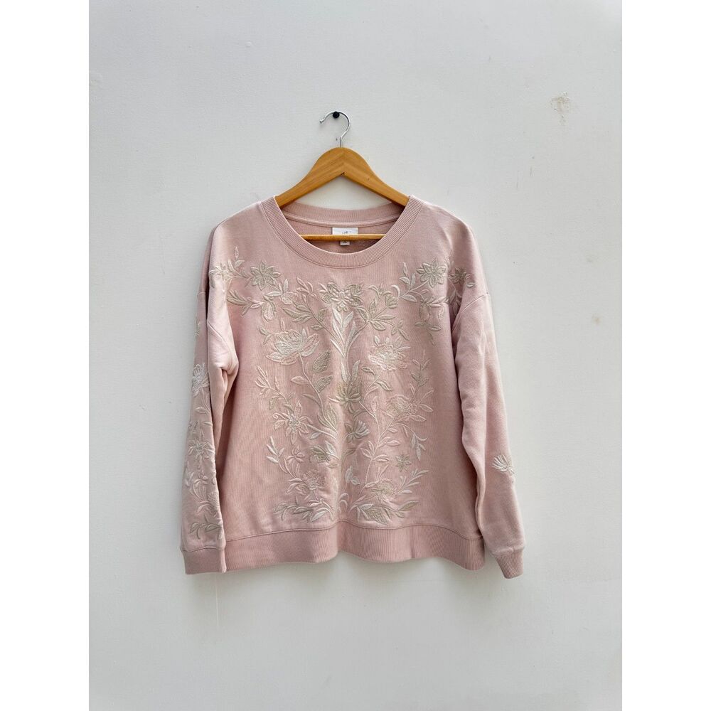 J.Jill Intricately Embroidered Sweatshirt Pink Blush Floral Pure Jill MP Medium